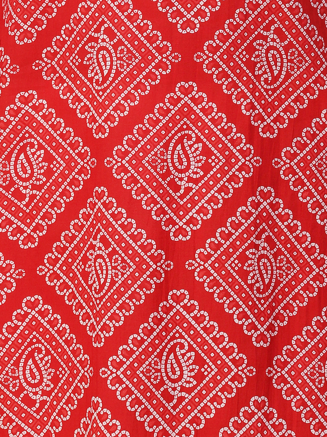 Bandhani Printed Zari & Sequins Embroidered Kurta - Red