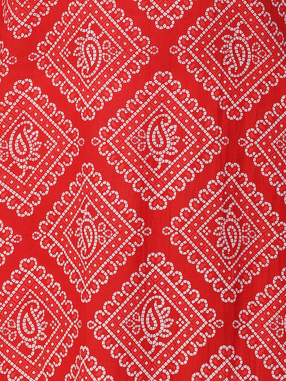 Bandhani Printed Zari & Sequins Embroidered Kurta - Red