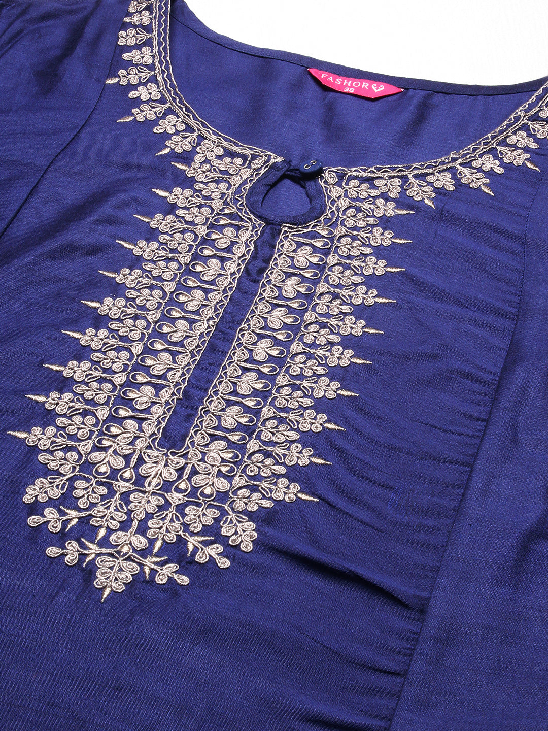 Solid Zari Embroidered Kurta - Blue