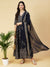 Golden Khari Printed Anarkali Dress With Printed Dupatta - Navy Blue