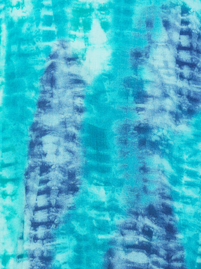 Shibori Printed Mirror Embroidered Kurta - Turquoise Blue