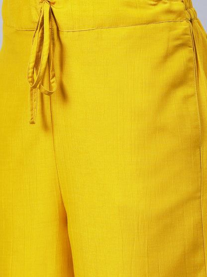 Solid Princess Cut Straight Kurta with Palazzo & Bandhani Printed Dupatta - Yellow