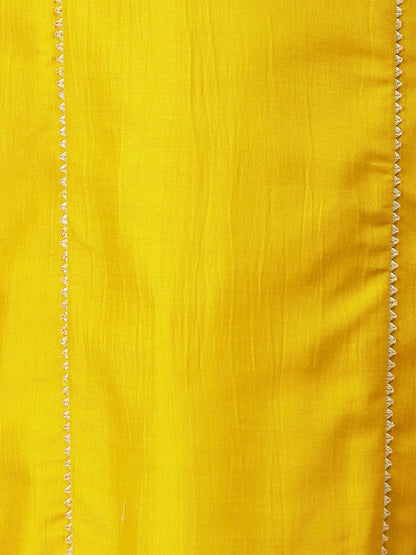 Solid Princess Cut Straight Kurta with Palazzo & Bandhani Printed Dupatta - Yellow