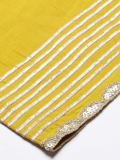 Solid Princess Cut Straight Kurta with Palazzo & Bandhani Printed Dupatta - Yellow