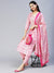 Ethnic Printed & Hand Embroidered Straight Fit Kurta with Pant & Dupatta - Pink