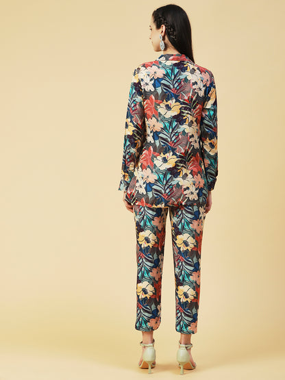 Floral Printed Shirt With Pants Co-ord Set - Multi