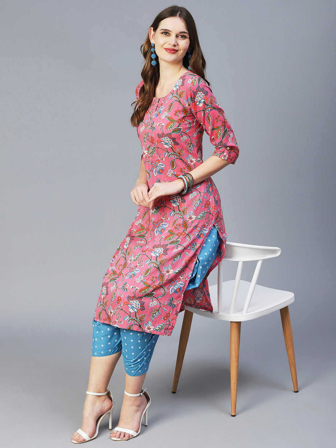 Floral Jaal Printed Kurta - Pink