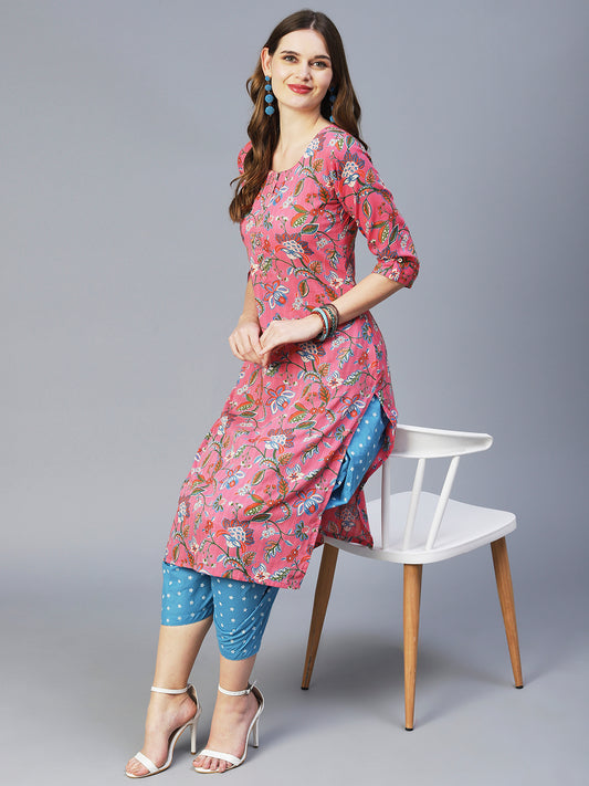 Floral Jaal Printed Kurta - Pink