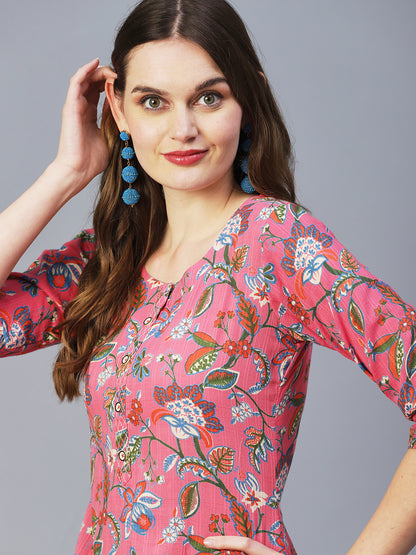 Floral Jaal Printed Kurta - Pink