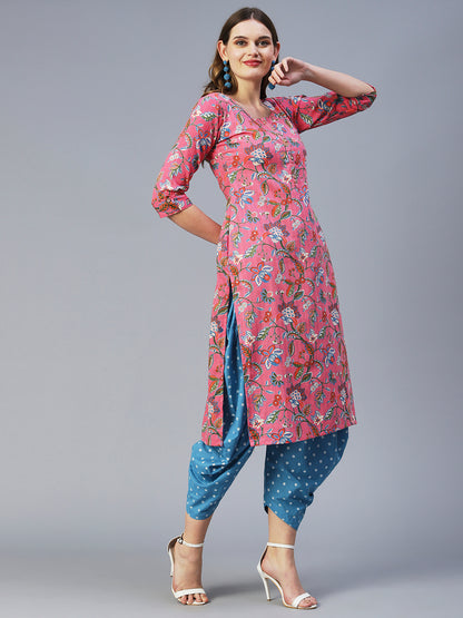 Floral Jaal Printed Kurta - Pink