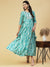 Shibori Printed Zari & Sequins Embroidered Anarkali Dress - Turquoise Blue