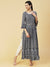 Ethnic Printed & Embroidered A-Line Kurta - Navy Blue