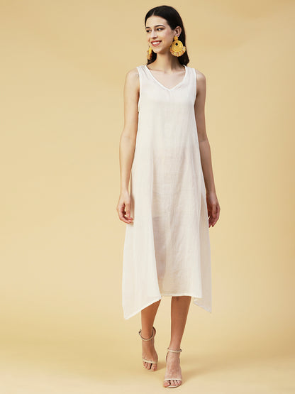 Floral Printed Smocked Dress With Inner - Light Green