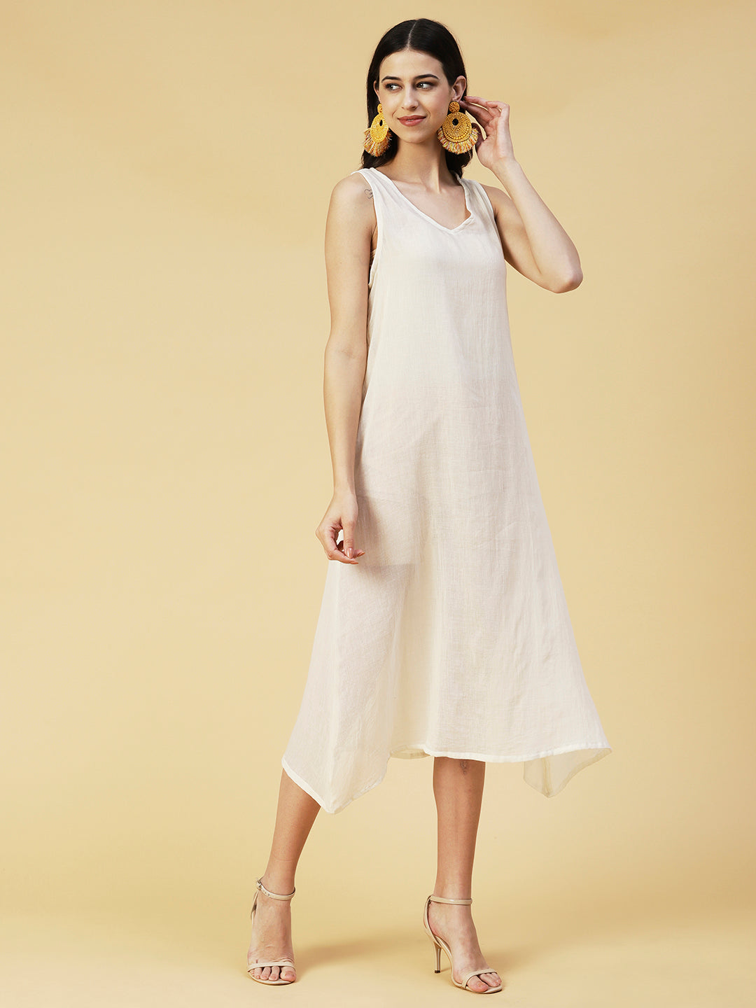 Floral Printed Smocked Dress With Inner - Light Green