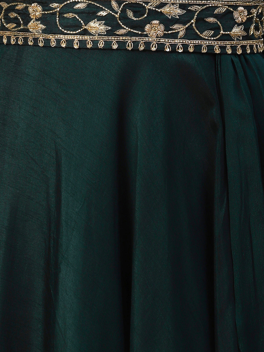 Ethnic Hand Embroidered Fit & Flare Maxi Dress with Belt - Green