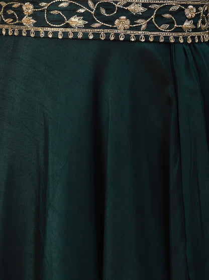 Ethnic Hand Embroidered Fit & Flare Maxi Dress with Belt - Green