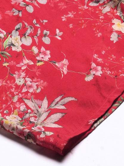 Floral Printed & Embroidered Kaftan Kurta with Palazzo - Red