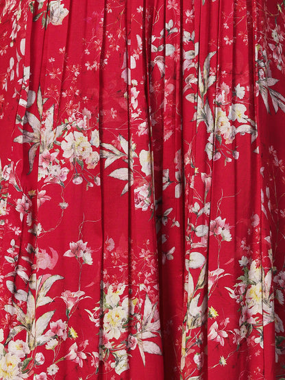Floral Printed & Embroidered Kaftan Kurta with Palazzo - Red
