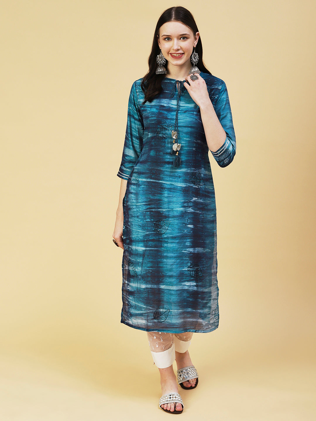 Abstract Stripes Printed Straight Fit Kurta - Teal – FASHOR