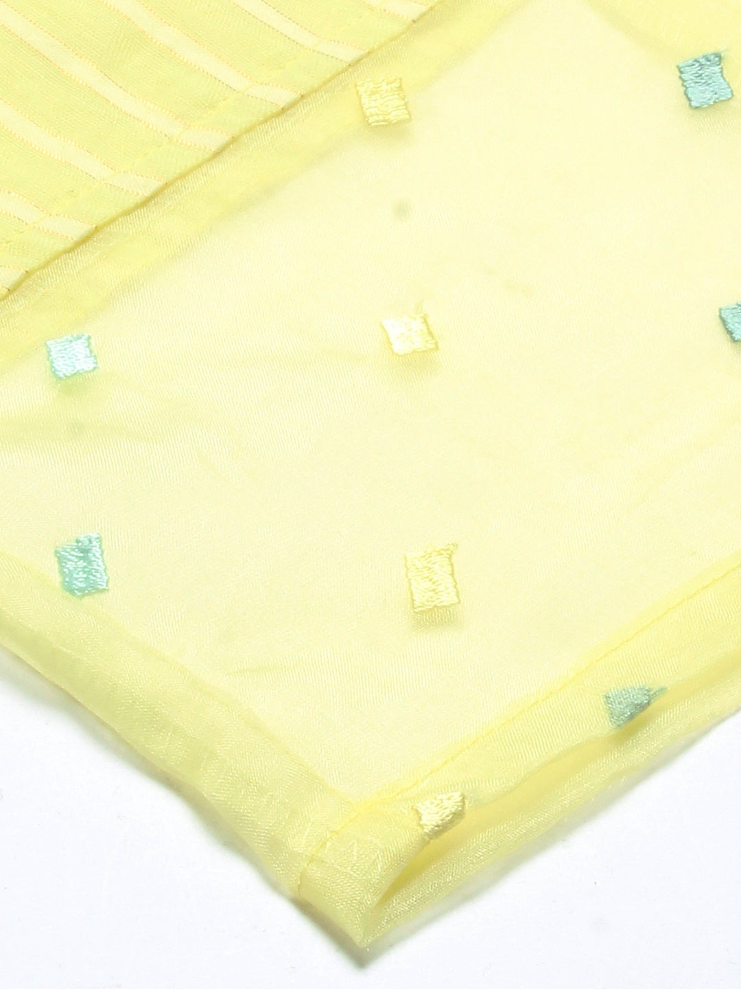 Lurex Striped & Hand Embroidered Straight Kurta with Pant & Dupatta - Yellow