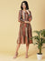 Textured Printed Tired Dress With Mirror & Beads Embroidered Belt - Multi