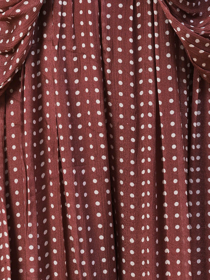 Polka Dot Printed & Hand Embroidered Fit & Flare Maxi Dress - Brown