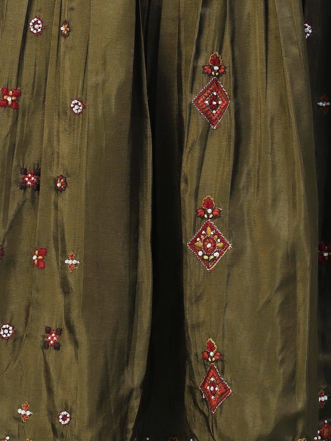 Ethnic Embroidered Solid Peplum Kurta with Palazzo & Dupatta - Olive