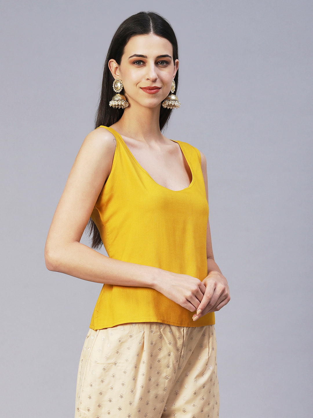 Solid Floral Embroidered Straight Fit Kurta - Yellow