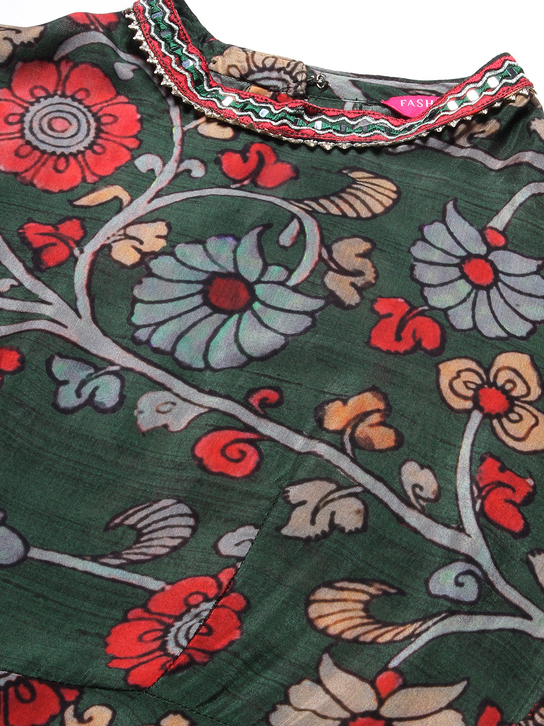 Ethnic Floral Printed & Embroidered A-Line Kurta with Palazzo - Green