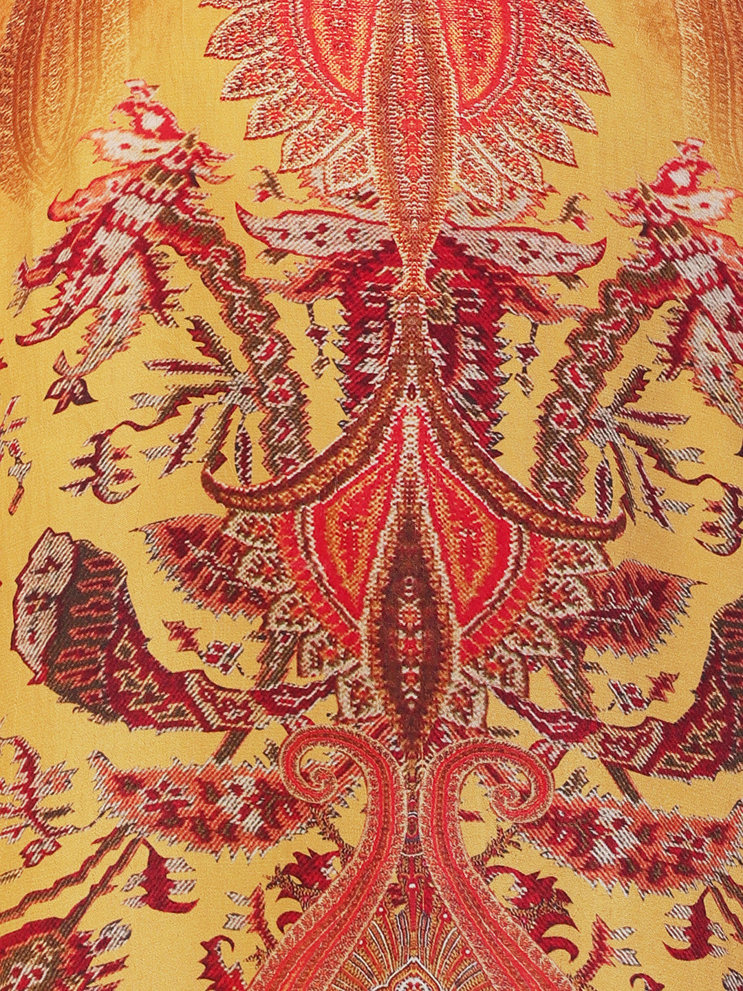 Ethnic Printed Mirror Embroidered Kurta With Pants & Dupatta - Mustard