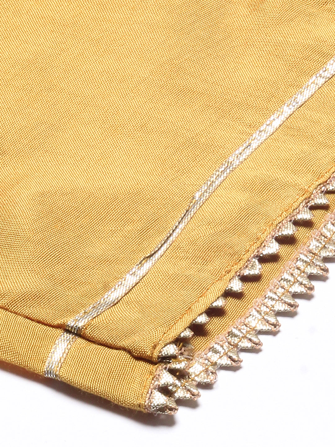 Ethnic Printed Mirror Embroidered Kurta With Pants & Dupatta - Mustard