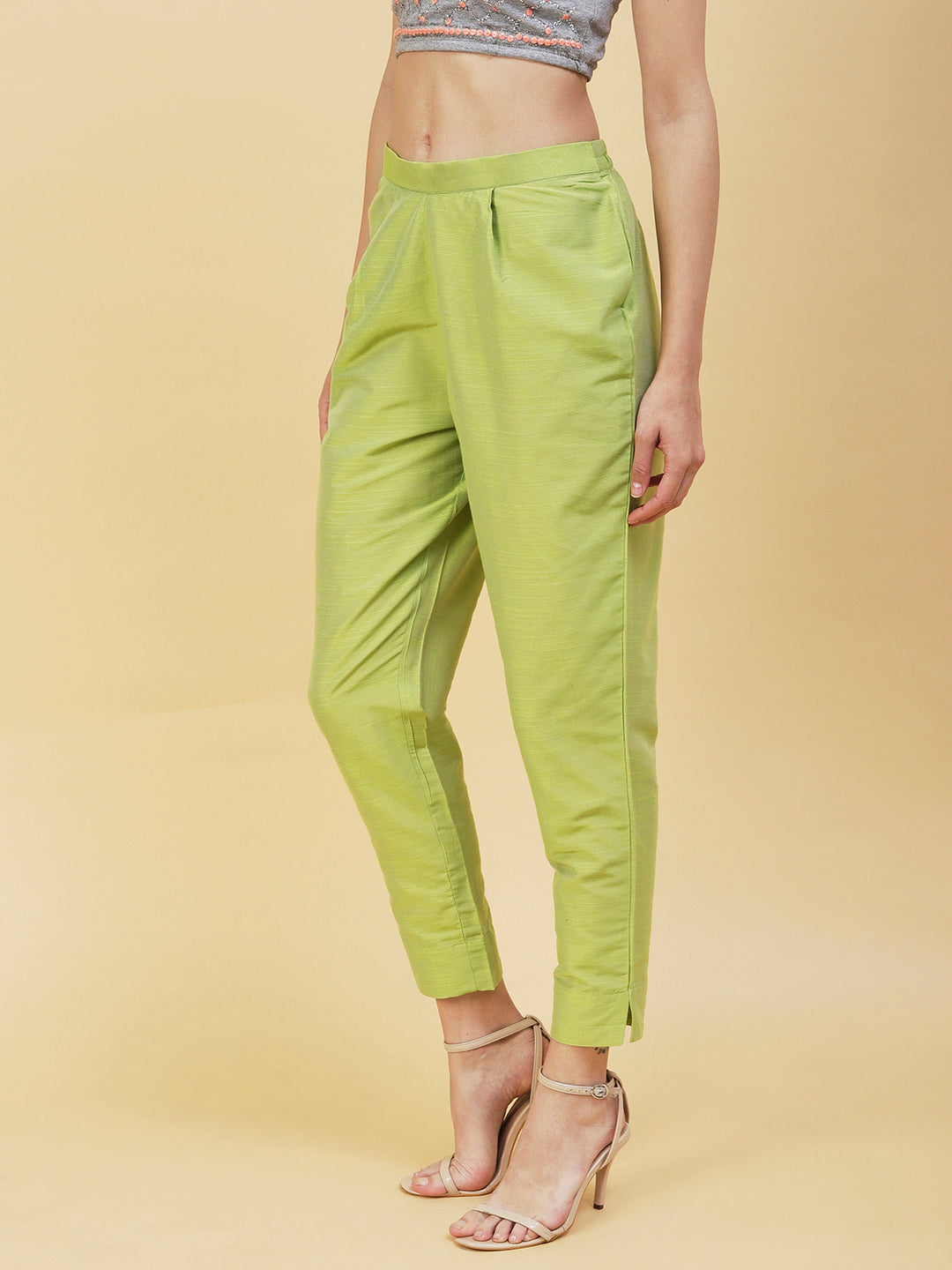 Fashor Lime Green Dupion Silk Pants