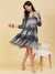 Denim Wash Texture Printed Tiered Dress - Grey