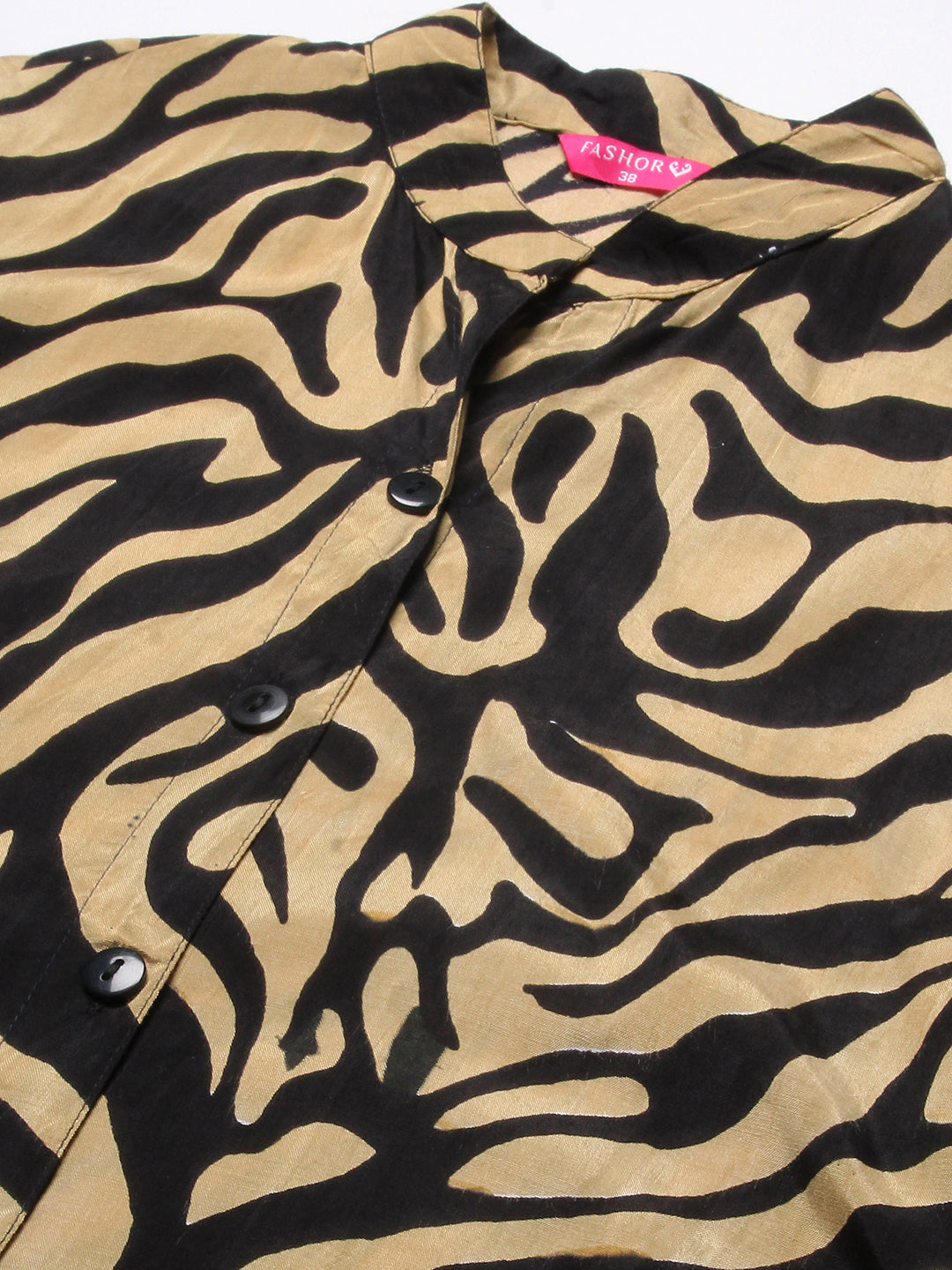 Zebra Printed A-line Belted Midi Dress - Black & Cream