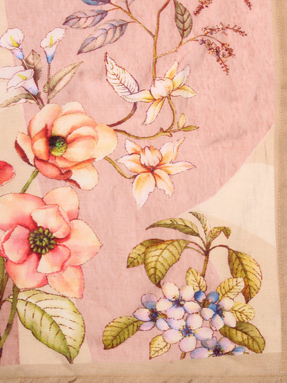 Floral Printed Cutdana Embroidered Empire Kurta With Pants & Dupatta - Cream