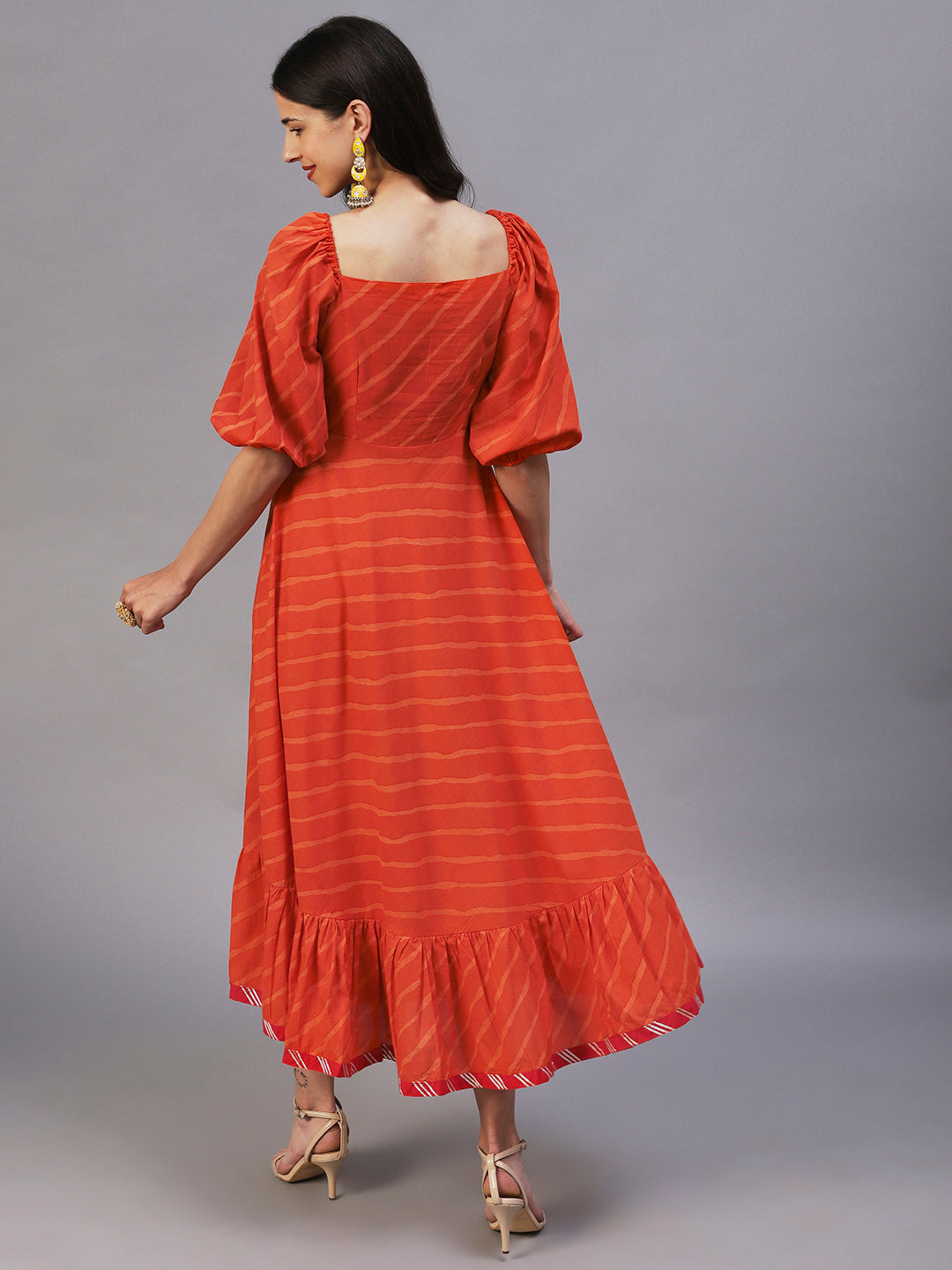 Leheriya Printed Fit & Flare Maxi Dress - Orange