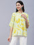 Abstract & Floral Printed Resham & Sequins Kantha Stitched Top - Yellow