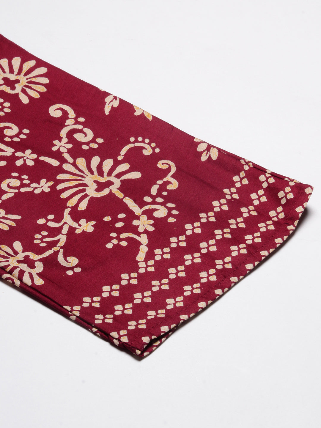 Floral Printed Mirror Embroidered Kurta With Floral Pants - Maroon