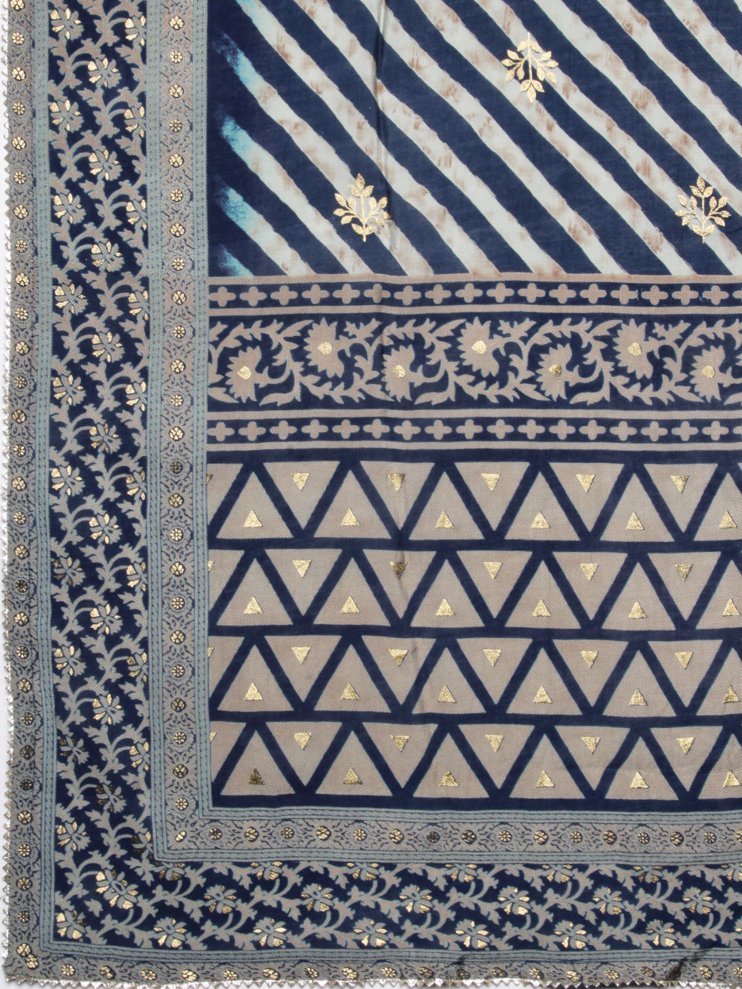 Bandhani Printed Gotapatti Embroidered Kurta With Pants & Dupatta - Navy Blue