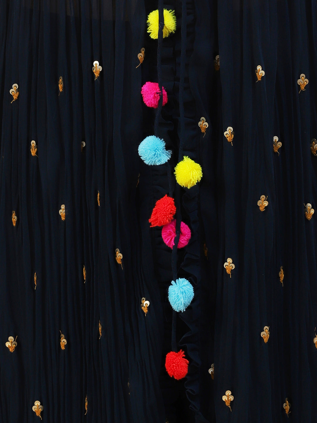 Solid Top with Flared Palazzo & Floral Embroidered Long Jacket - Teal Blue