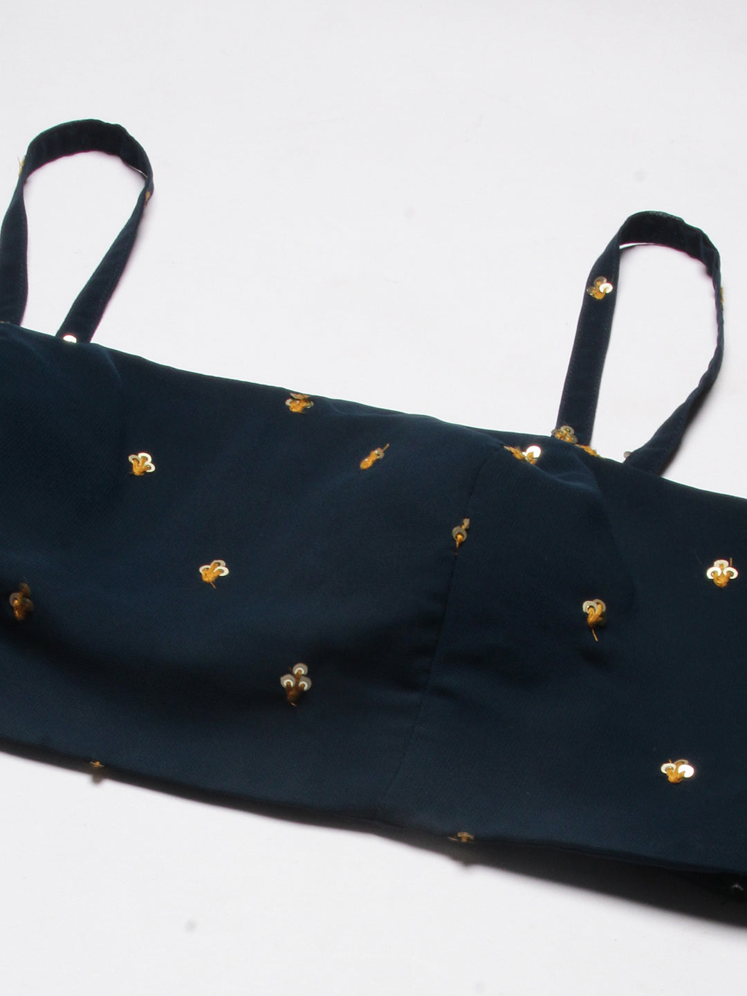 Solid Top with Flared Palazzo & Floral Embroidered Long Jacket - Teal Blue