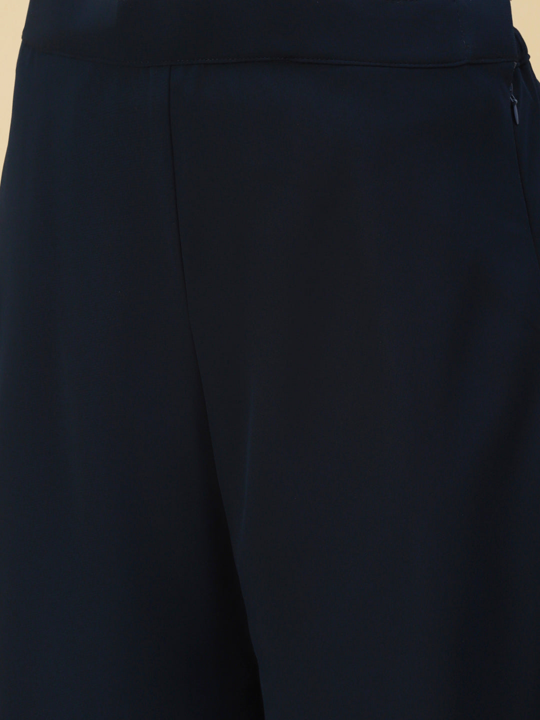 Solid Top with Flared Palazzo & Floral Embroidered Long Jacket - Teal Blue