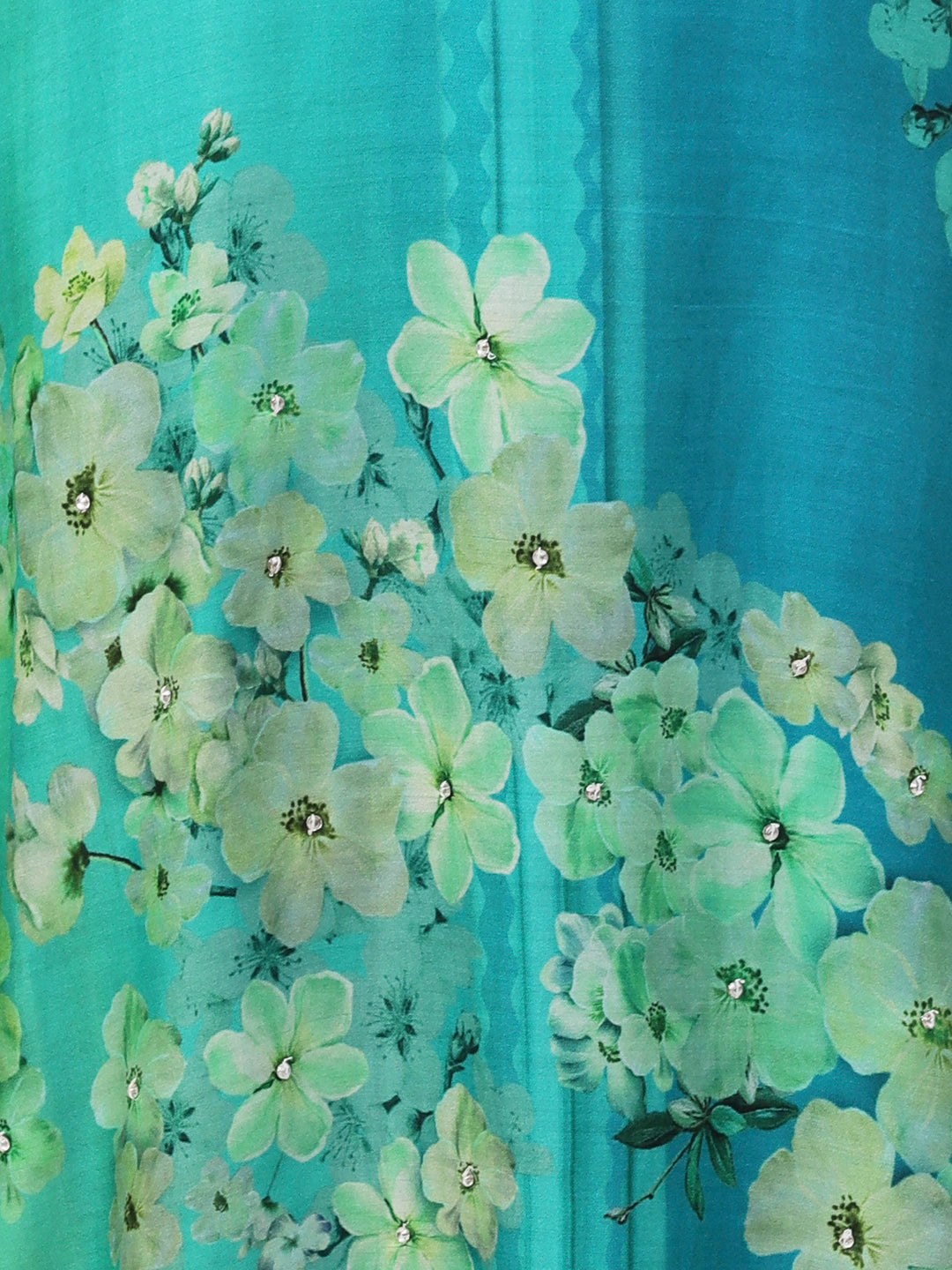 Floral Printed Ombre Dyed Sequins Embroidered Kurta With Harem Pants - Turquoise Blue