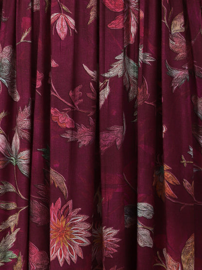 Floral Printed Cutdana Embroidered Flared Kurta With Pants & Dupatta - Maroon