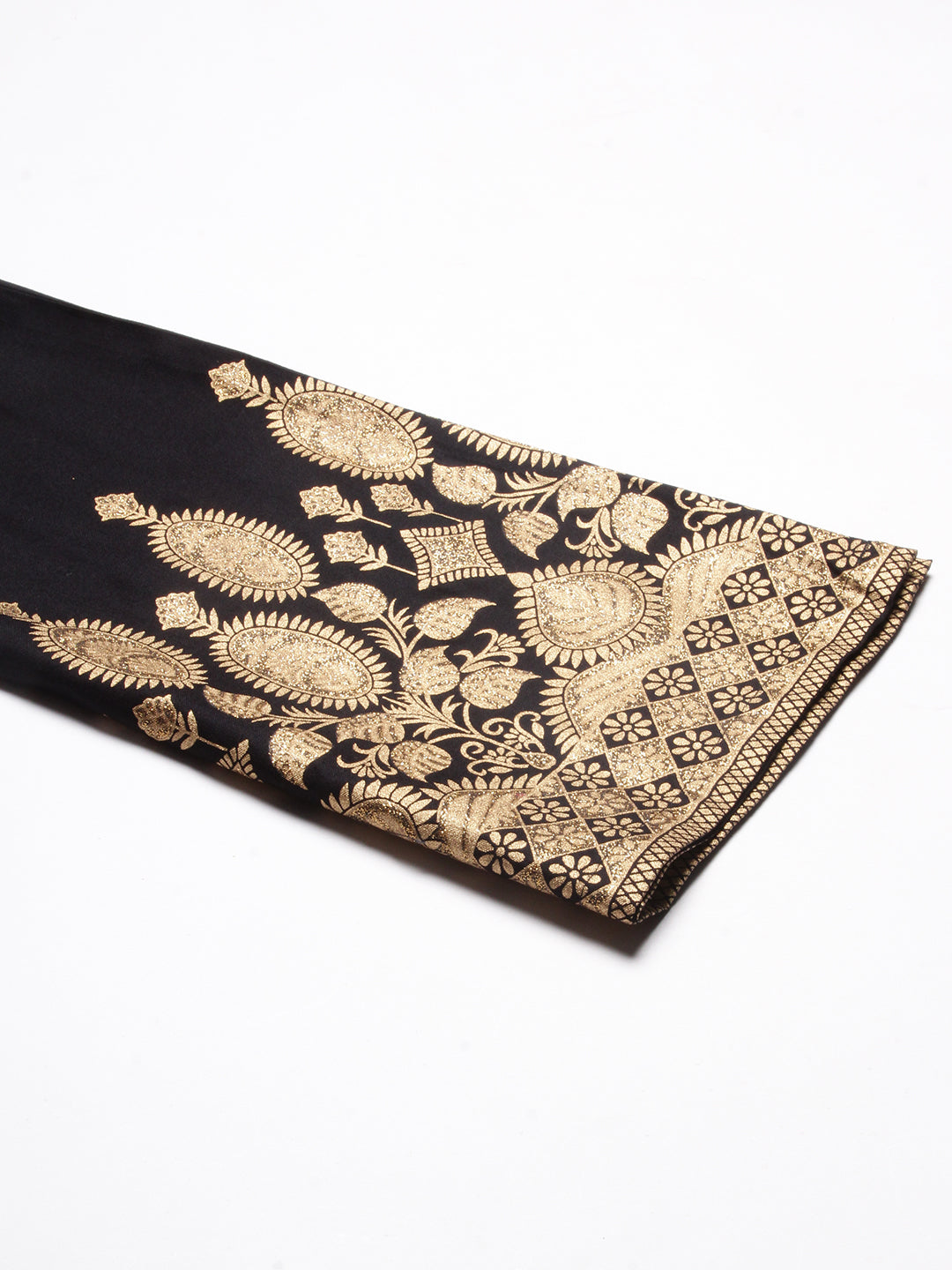 Floral & Ethnic Khari Shimmer Printed Kurta With Palazzo - Black