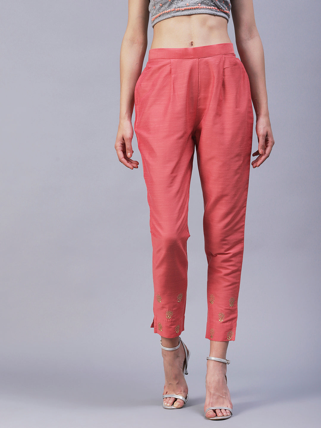 Buy fithub Women Peach Self Design Polyester Blend Trousers M Online at  Best Prices in India  JioMart