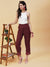 Solid Crochet Lace Embellished Scallop Pants - Maroon