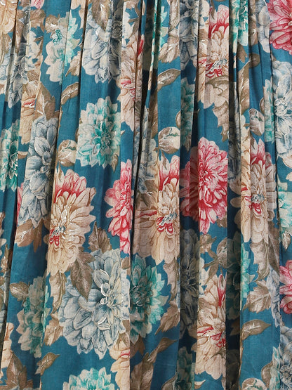 Floral Foil Printed Resham Embellished Empire Maxi Dress - Blue