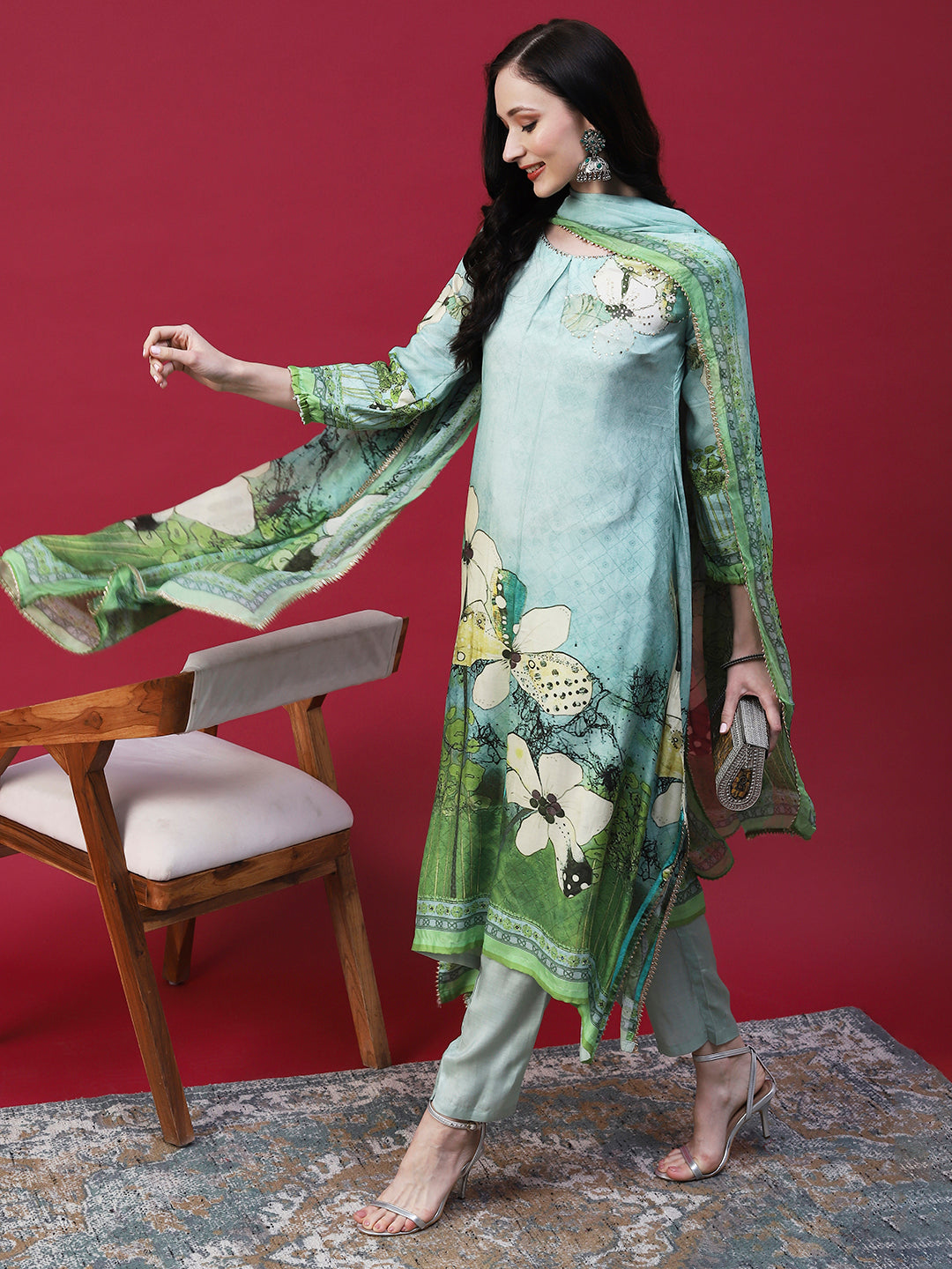 AURELIA Floral Printed Pure Cotton Kurta With Trousers & Dupatta Price in  India, Full Specifications & Offers | DTashion.com