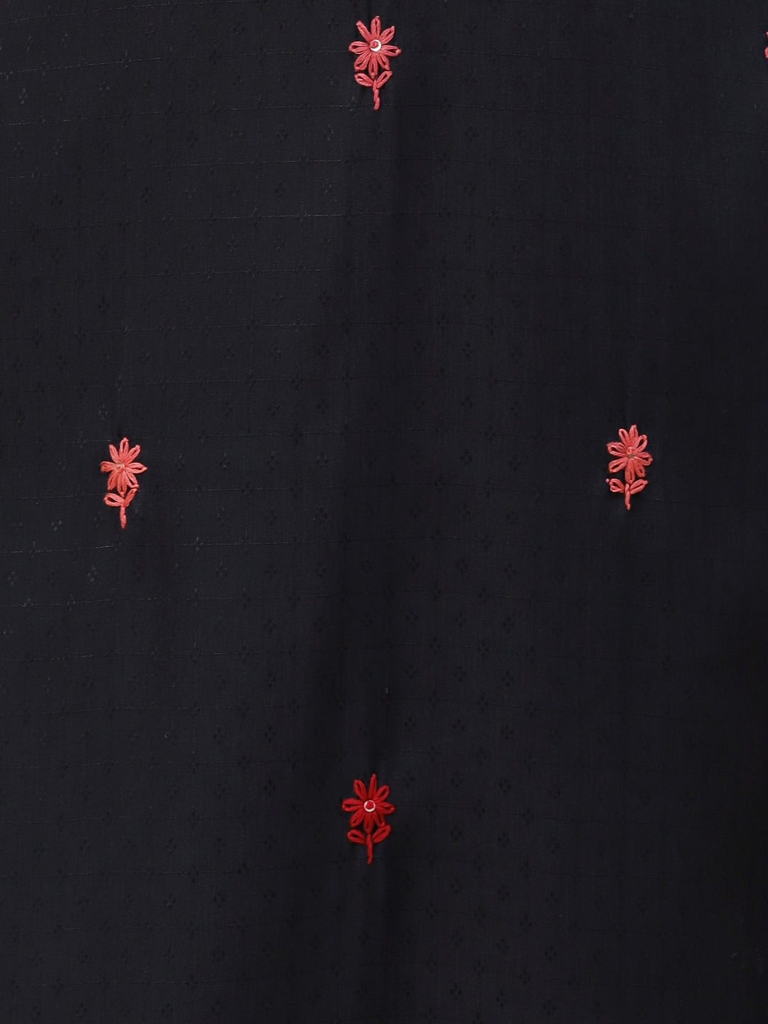 Woven Checks Resham & Sequin Embroidered Floral Kurta - Navy Blue